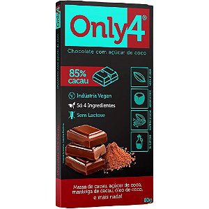 Chocolate Only4 85% Cacau Tudo Zero Leite 80g - Vegano