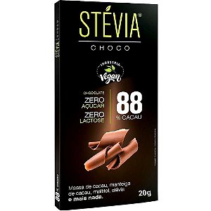 Chocolate Stévia Choco 88% Cacau Tudo Zero Leite 20g
