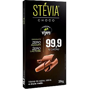 Chocolate Stévia Choco 99,9% Cacau Tudo Zero Leite 20g - Vegano