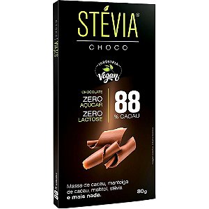 Chocolate Stévia Choco 88% Cacau Adoçado com Stévia Tudo Zero Leite 80g