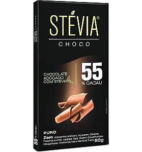 VAL: 18/05/2024 Chocolate Stévia Choco 55% Cacau Adoçado com Stévia Tudo Zero Leite 80g - Vegano