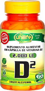 Vitamina D2 2000UI Unilife 60 cápsulas - Vegano