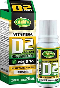 Vitamina D2 em gotas 200UI Unilife 20ml - Vegano