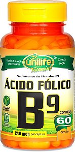 Vitamina B9 Ácido Fólico Unilife 60 cápsulas - Vegano