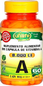 Vitamina A 8000 UI Retinol Unilife 60 cápsulas - Vegano