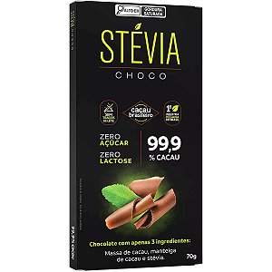Chocolate Stévia Choco 99,9% Cacau Adoçado com Stévia Tudo Zero Leite 70g