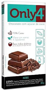 Chocolate Only4 com Nibs Tudo Zero Leite 80g - Vegano