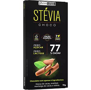 Chocolate Stévia Choco 77% Cacau Adoçado com Stévia Tudo Zero Leite 70g