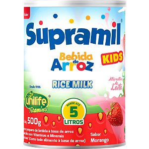 Supramil Kids Sabor Morango Bebida Arroz em Pó Rende 5 Litros Unilife 500g - Vegano