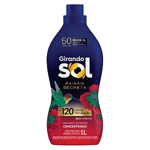Amaciante Concentrado Paixão Secreta 1L Girando Sol – Rende até 50 Lavagens