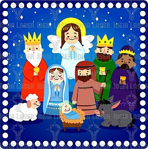 Base MDF Fio de Malha Crochê Quadrada Estampada Natal Nascimento de Jesus