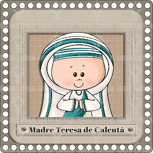 Base MDF Fio de Malha Crochê Quadrada Santinhos - Madre Teresa de Calcutá