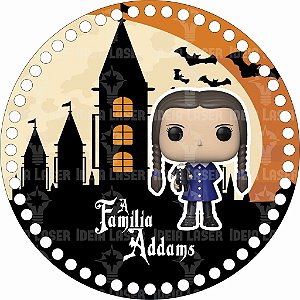 Base MDF Fio de Malha Crochê Redonda Estampada A Família Addams - Wandinha