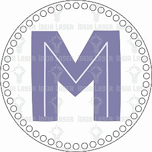 Base MDF Fio de Malha Crochê Redonda Estampada Alfabeto Infantil - Letra M
