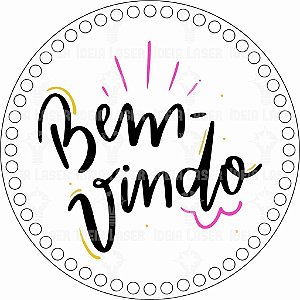 Base MDF Fio de Malha Crochê Redonda Estampada Bem Vindo