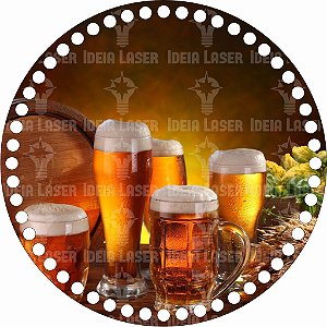 Base MDF Fio de Malha Crochê Redonda Estampada Cerveja