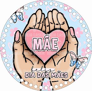 Base MDF Fio de Malha Crochê Redonda Estampada Feliz Dia das Mães Mod5