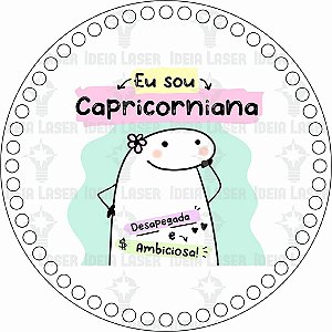 Base MDF Fio de Malha Crochê Redonda Estampada Flork Eu Sou Capricorniana