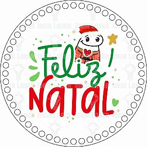 Base MDF Fio de Malha Crochê Redonda Estampada Flork Feliz Natal