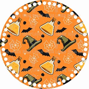 Base MDF Fio de Malha Crochê Redonda Estampada Halloween Mod1