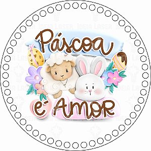 Base MDF Fio de Malha Crochê Redonda Estampada Páscoa é Amor