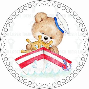 Base MDF Fio de Malha Crochê Redonda Estampada Urso Marinheiro