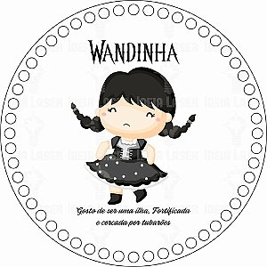 Base MDF Fio de Malha Crochê Redonda Estampada Wandinha - Gosto de Ser Uma Ilha