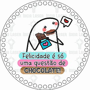 Base MDF Fio de Malha Crochê Redonda Flork Felicidade é Só Uma Questão de Chocolate