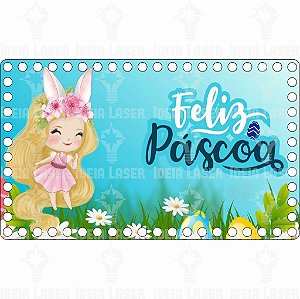 Base MDF Fio de Malha Crochê Retangular Estampada Feliz Páscoa Princesas Mod2