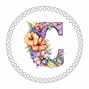 Base MDF Fio de Malha Crochê Estampada Alfabeto Floral - Letra C