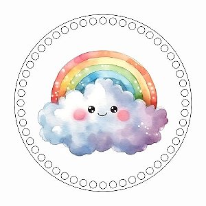 Base MDF Fio de Malha Crochê Infantil Nuvem com Arco-íris