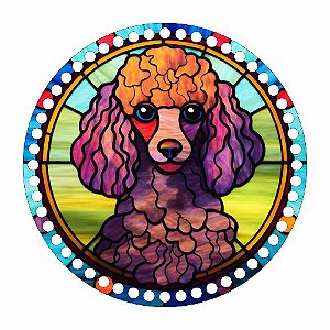 Base MDF Fio de Malha Crochê Pintura Vitral Cachorro Poodle Mod1
