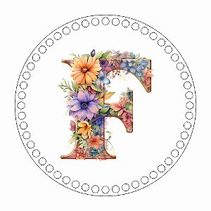 Base MDF Fio de Malha Crochê Estampada Alfabeto Floral - Letra F