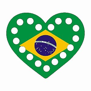 Base MDF Fio de Malha Crochê Chaveiro Coração Bandeira do Brasil