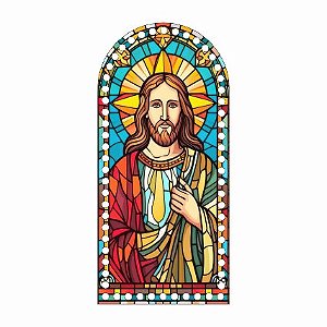 Base MDF Fio de Malha Crochê Formato Vitral Jesus Mod3