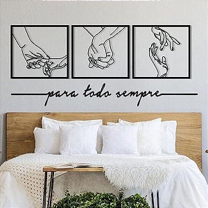 Kit 3 Quadros Vazados Mãos Dadas Minimalista Para Cabeceira E Frase Para Todo Sempre