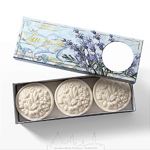 Caixa Presente com 3 sabonetes lavanda 125g Importado Fiorentino com visor