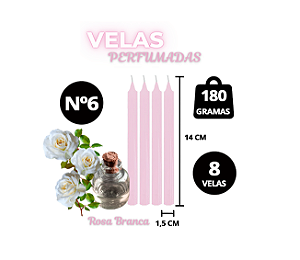 Pacote Vela Perfumada Aromática c/8 Rosa Branca