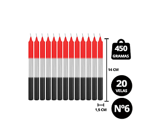 Pacote Vela Palito Branca, Preta e Vermelha c/20