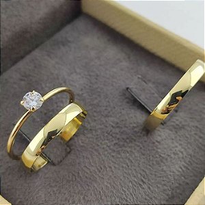 Trio de alianças Tradicional em ouro 18k 4mm 5g Casamento Noivado