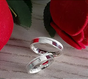 Alianças de namoro Prata Romance com Pedra 4mm (Par)