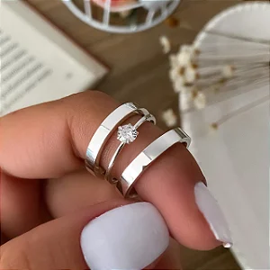 Alianças de namoro Prata Amore 4mm + Anel Solitário