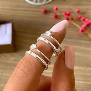 Combo Alianças de namoro Prata Duas Femininas 2mm + 2 Anéis Sheju