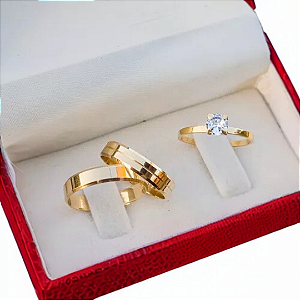 Par de Alianças Califórnia Reluzente de Casamento Ouro 18k 4mm 4g