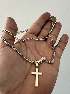 Cordão Masculino Grummet Ouro 18k+ Pingente Cruz Ouro 18k