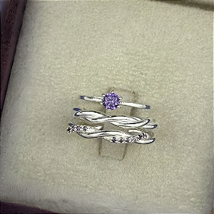 Conjunto de Alianças Améthyst Lumière 3mm em prata 950