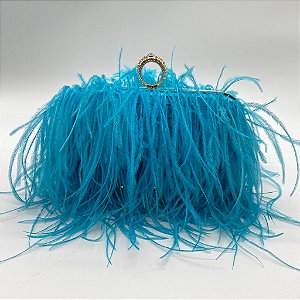 Bolsa Clutch Plumas Avestruz - Turquesa
