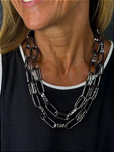 Colar Elos Duplos em Metal Negro