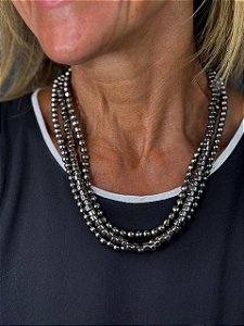 Colar Triplo de Esferas em ABS Grafite