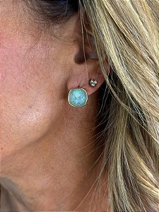 Brinco Stud Amazonita Lapidada – Banho de Ouro